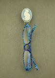 Handmade Acrylic White Cat on Dresden Blue Oval Magnetic Brooch or Eyeglass Holder - Laura Wilson Gallery 