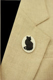 Handmade Black Cat on White Oval Magnetic Brooch or Eyeglass Holder - Laura Wilson Gallery 