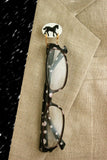 Handmade Acrylic Black Horse on White Oval Magnetic Eyeglass Holder - Laura Wilson Gallery 