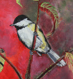 Black Capped Chickadee Original Acrylic Painting on Canvas - Laura Wilson Gallery 