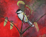 Black Capped Chickadee Original Acrylic Painting on Canvas - Laura Wilson Gallery 