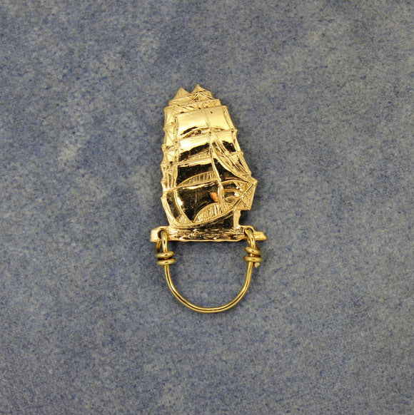 14 Karat Gold Plated Polished Brass Sailing Ship Magnetic Eyeglass Holder or Pin Brooch - Laura Wilson Gallery 