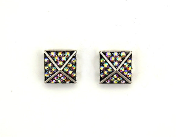 Rainbow Aurora Borealis Square Pyramid Crystal Magnetic Clip Earrings - Laura Wilson Gallery 