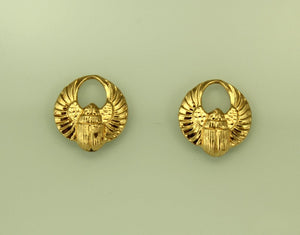 Gold Magnetic Egyptian Winged Scarab Earrings 13 x 15 mm - Laura Wilson Gallery 