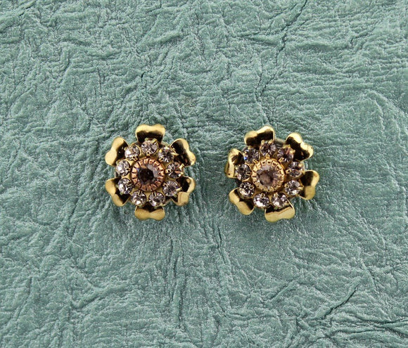 Magnetic Swarovski Crystal Flower Earrings in Solid Polished Brass - Laura Wilson Gallery 