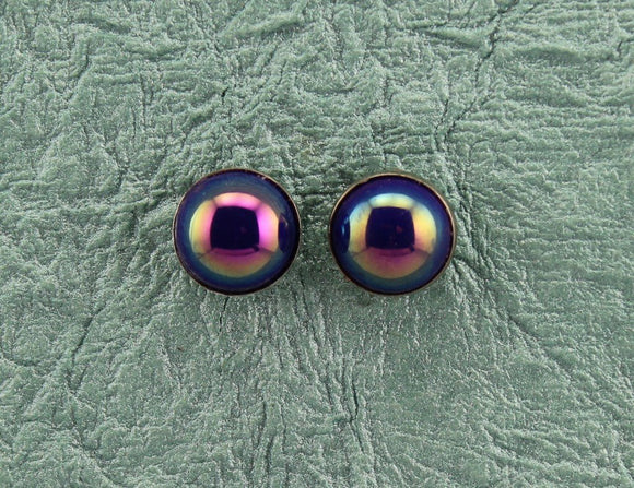 12 mm Aurora Borealis Blue and Silver Round Button Magnetic Clip Earrings - Laura Wilson Gallery 