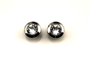 13 mm Round Magnetic Earrings With Faceted Crystal Set in A Wide Silver Bezal Setting - Laura Wilson Gallery 