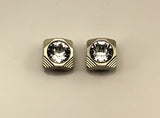 10 mm Square Magnetic Earrings With Faceted Crystal Set in A Wide Silver Bezel Setting - Laura Wilson Gallery 