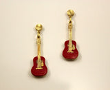 Hand Painted Red Guitar Magnetic Non Pierced Clip Earrings - Laura Wilson Gallery 