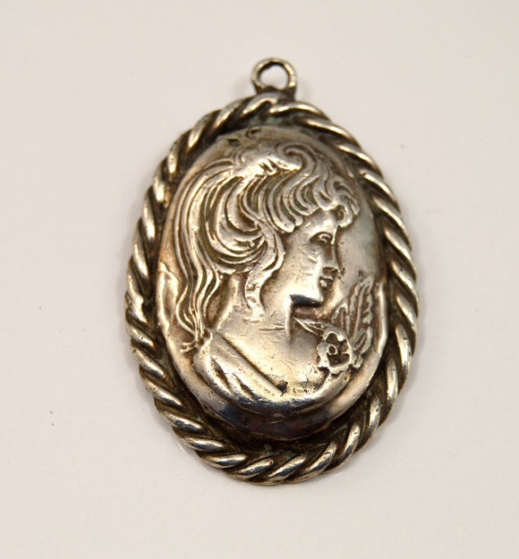 Solid Vintage Sterling Silver Cameo Pendant