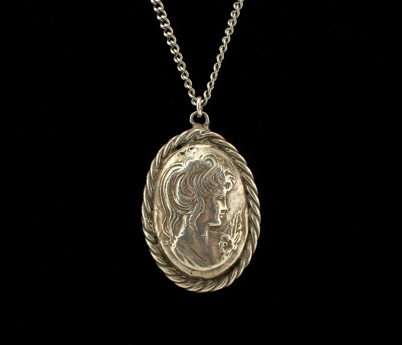 Vintage silver cameo locket with sterling silver cheapest chain